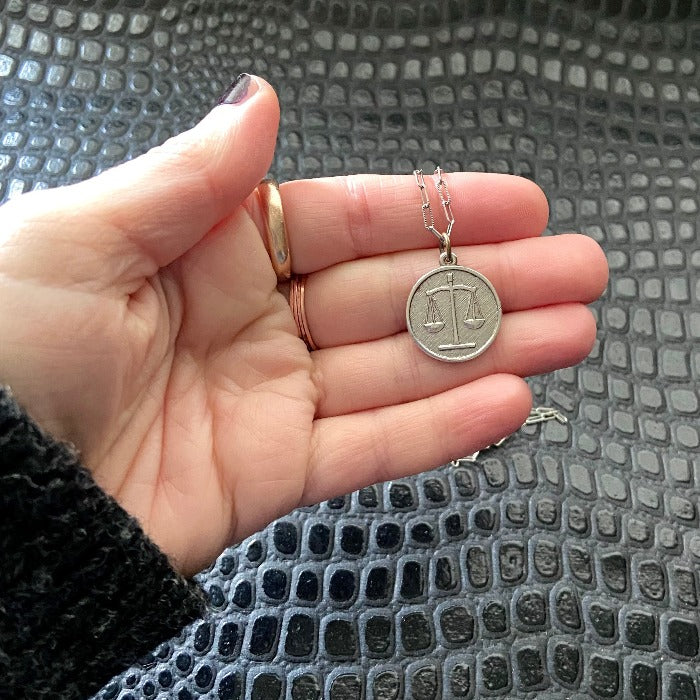 Vintage Silver Libra Charm Necklace Zodiac Sign Astrology Jewelry