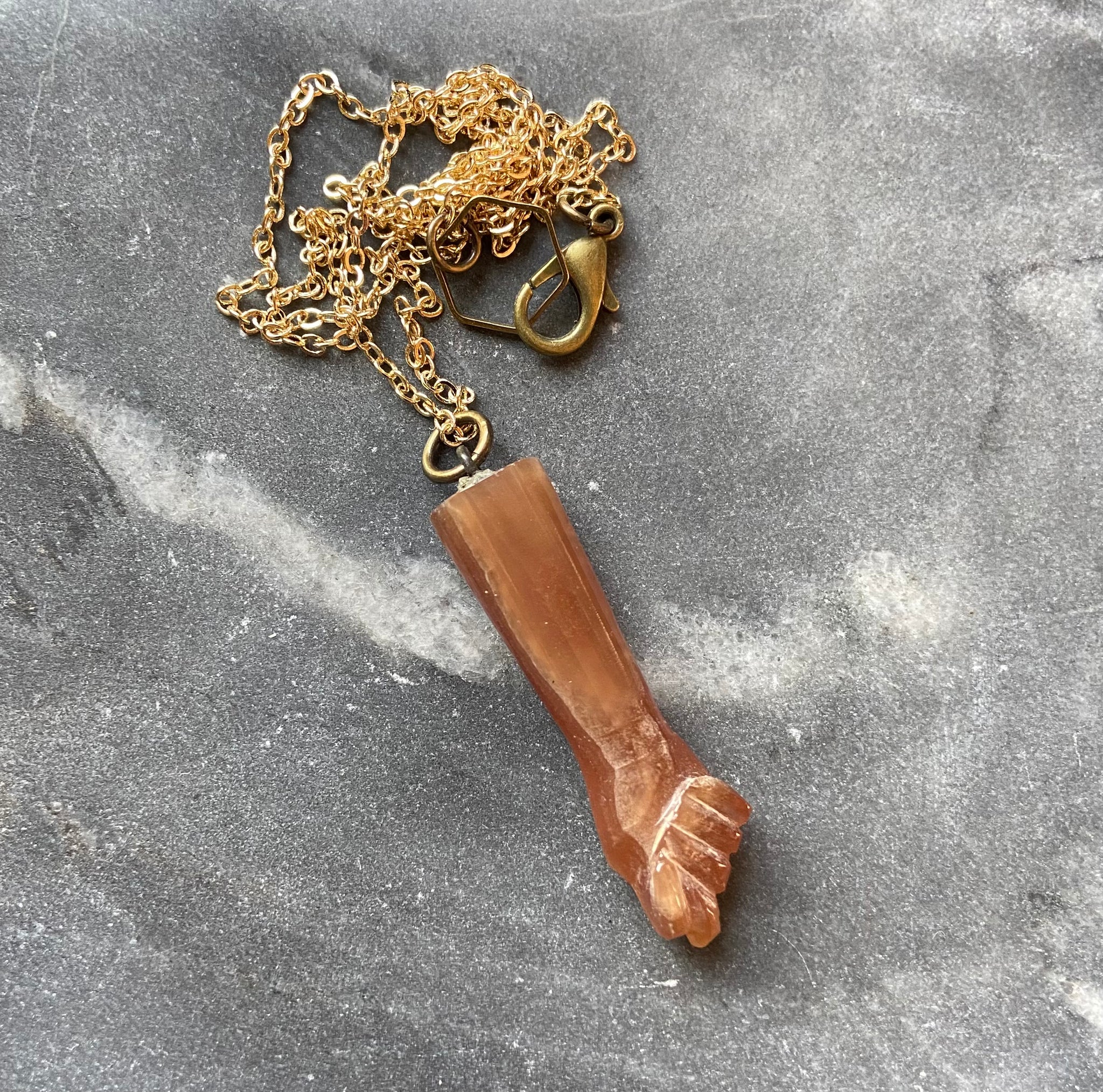 vintage carved stone figa charm necklace