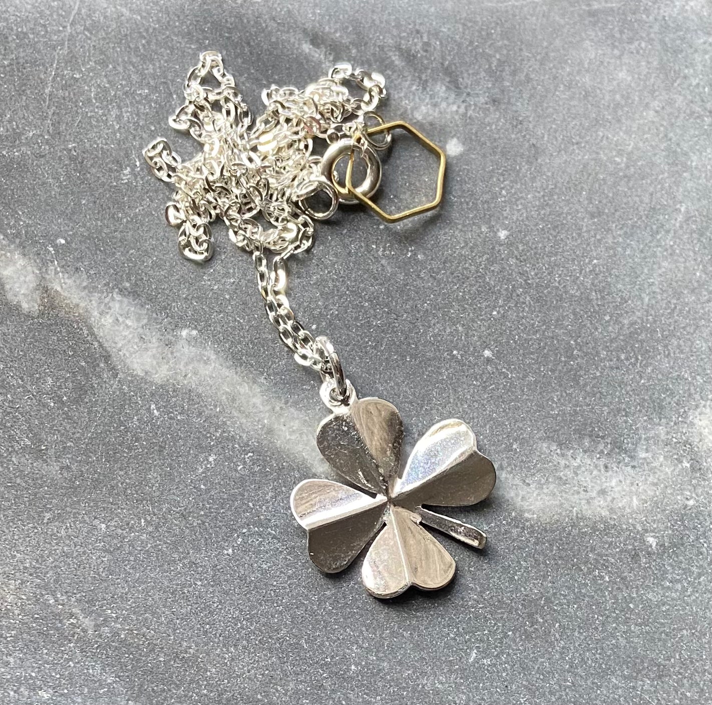 vintage silver four leaf clover charm necklace good luck jewelry