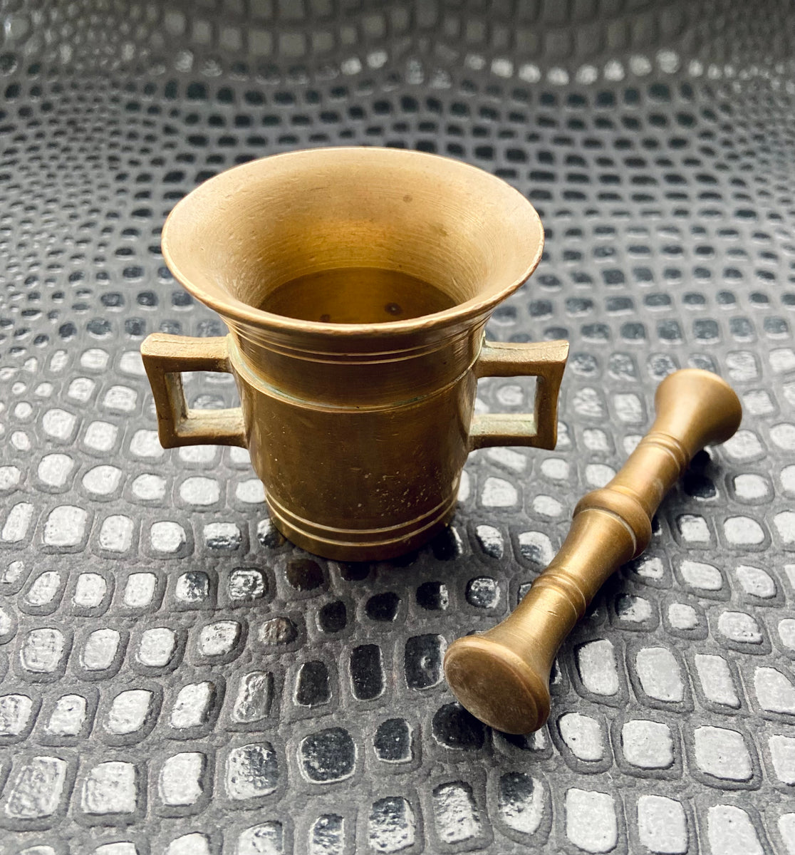Vintage brass small mortar and pestle Serpentinepdx
