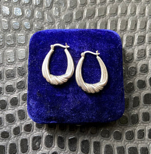Vintage Sterling Silver Oval Twist Hoop Earrings