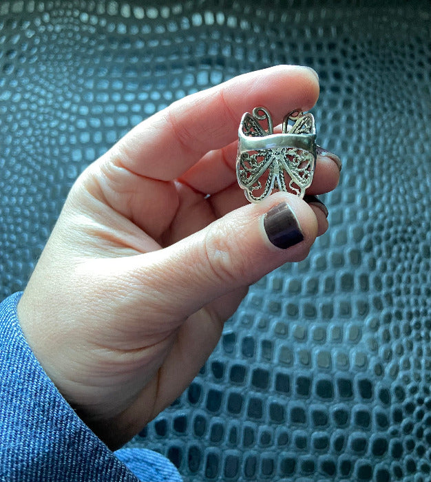 Vintage Sterling Silver Filigree Butterfly Statement Ring