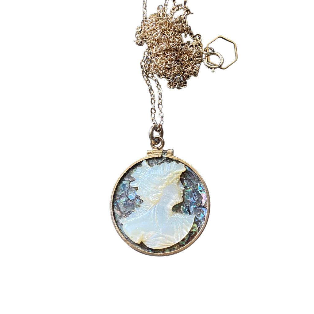 Vintage abalone shell cameo necklace