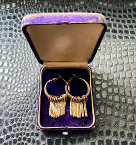 Vintage Brass Hoop Chain Fringe Earrings