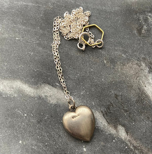 Vintage 1940's Sterling Silver Forget Me Not Heart Charm Necklace Jewelry Jewellery