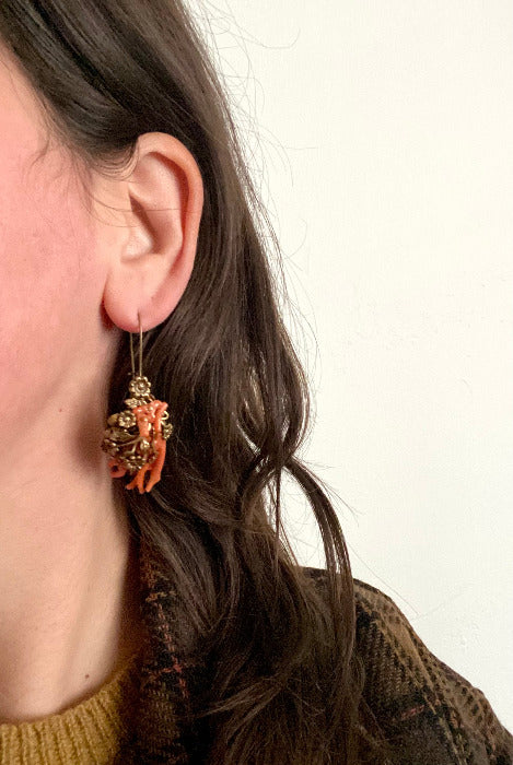 antique victorian floral coral statement earrings