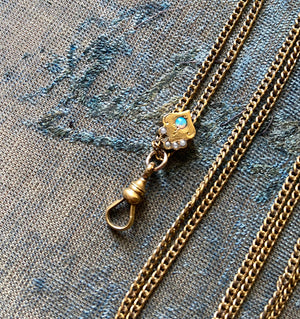 Antique Victorian Opal Slide Watch Chain Charm Holder Necklace