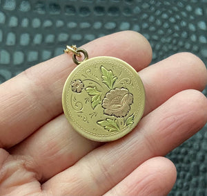 Antique Edwardian Round Gold Filled Floral Flowers Photo Locket Necklace Jewelry Jewellery