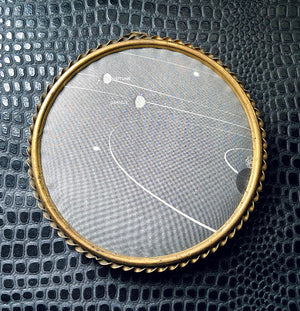 Antique Victorian Brass Metal Round Picture Frame with Witchy Celestial Space Print   