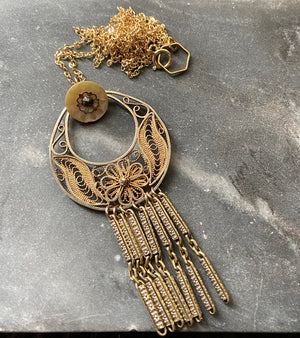 vintage filigree fringe statement necklace