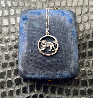 Vintage Sterling Silver Leo Lion Charm Necklace Zodiac Signs Astrology Jewelry   