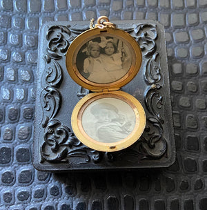 antique art deco gold filled round photo locket necklace