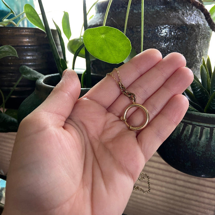 Antique Victorian Gold Filled Spring Ring Charm Holder Necklace Jewelry Jewellery