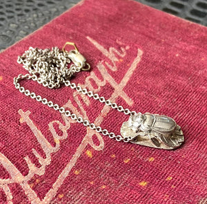 Vintage Silver Scarab Beetle Charm Necklace