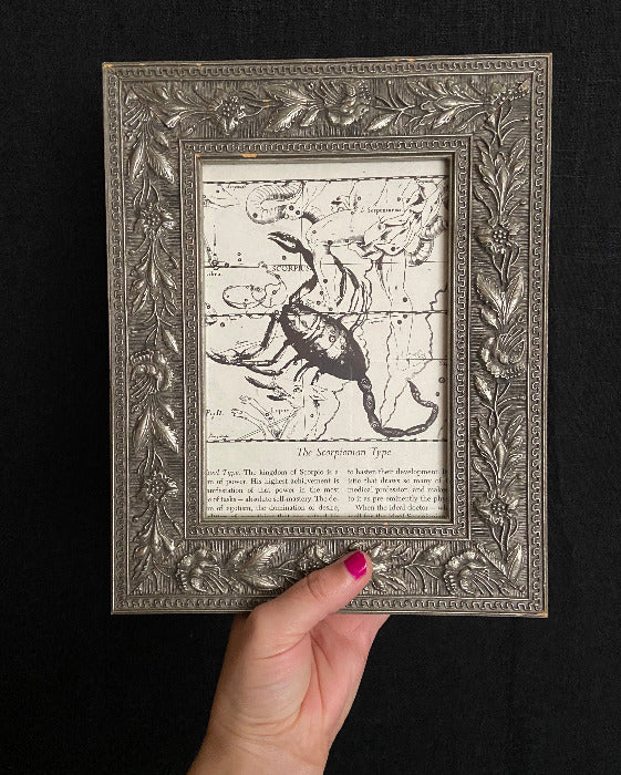 vintage floral frame with scorpio print zodiac sign decor