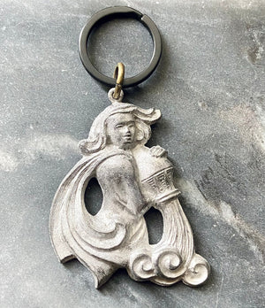 vintage pewter aquarius keychain zodiac sign astrology accessories