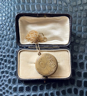 vintage round brass art deco 1930's photo locket necklace