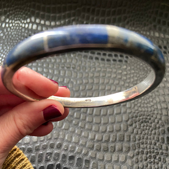 Vintage Silver Lapis Lazuli Stone Bangle Bracelet