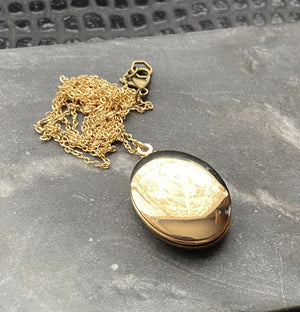 Vintage Mid Century Gold Plated Oval Floral Photo Locket Necklace