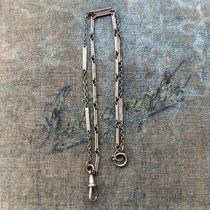 Reclaimed Antique Art Deco Silver Toned Pocket Watch Chain Charm Holder Necklace