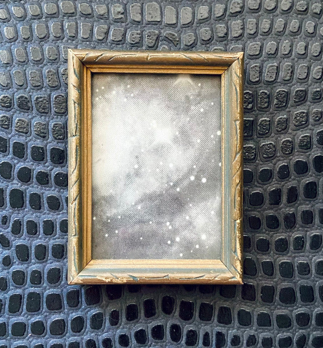 vintage small wooden art deco picture frame with space print