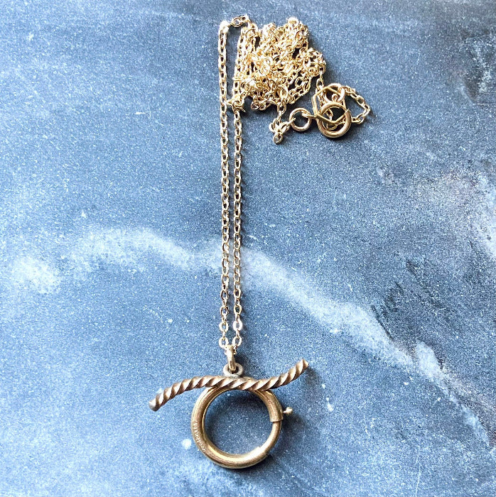 Antique Victorian Gold Filled Rope Toggle Charm Holder Spring Clasp Necklace