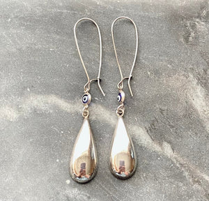 Vintage Silver Evil Eye Teardrop Earrings Talisman Jewelry