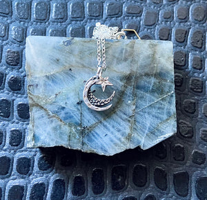 vintage silver celestial moon star charm necklace