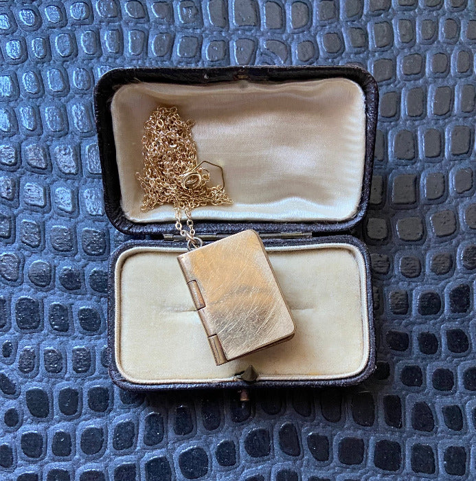 vintage gold filled book locket necklace