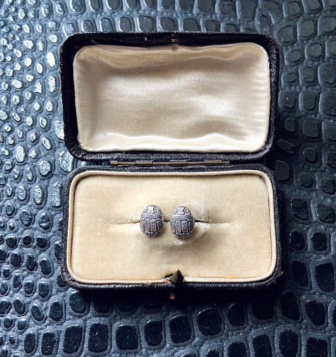 Vintage Silver Scarab Beetle Stud Post Earrings