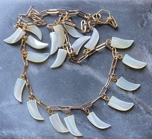Vintage Mother of Pearl Shell Multi Faux Claw Charm Collar Necklace