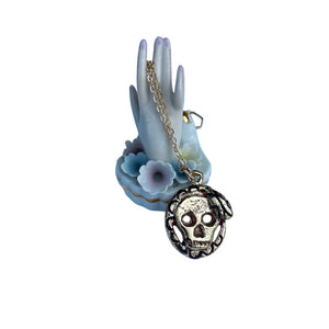 Serpentine cast snake skull charm necklace