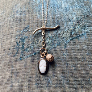 Antique Art deco shell cameo and victorian ball charm necklace