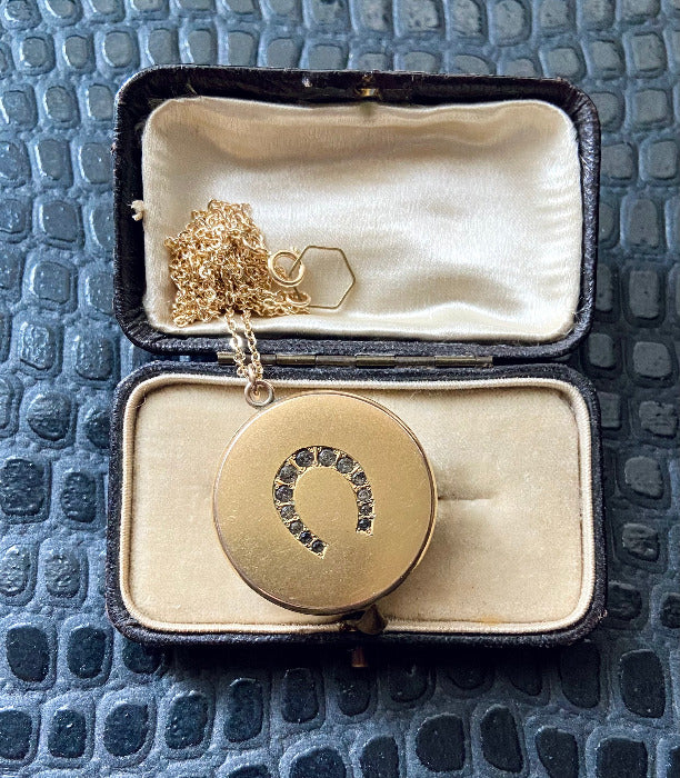 antique victorian paste horseshoe photo locket necklace