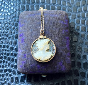 vintage abalone shell cameo necklace