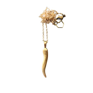 Vintage gold plated cornicello charm necklace