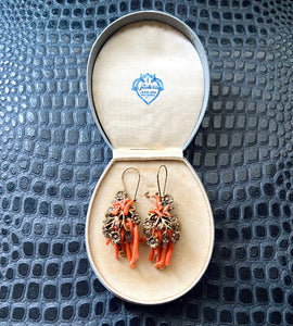 antique victorian floral coral statement earrings