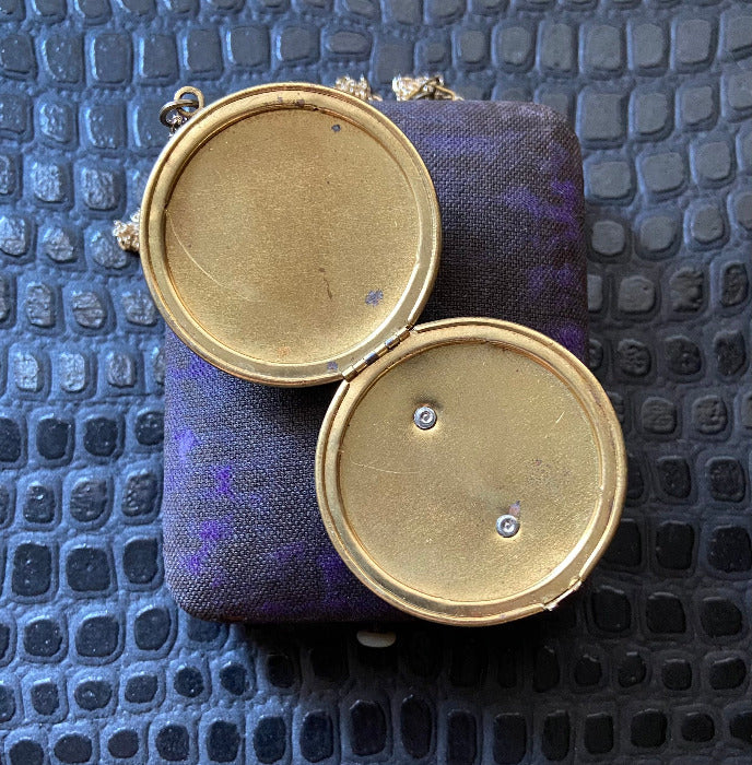 vintage brass black glass mid century photo locket necklace
