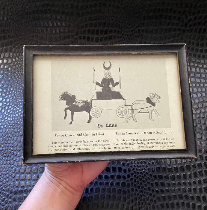 vintage picture frame with witchy la lune print home decor
