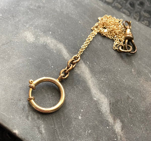 Antique Victorian Gold Filled Spring Ring Charm Holder Necklace Jewelry Jewellery