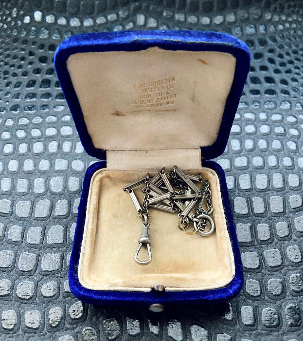 Reclaimed Antique Art Deco Silver Toned Pocket Watch Chain Charm Holder Necklace