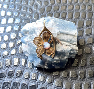 Vintage Brass Opalite Wishbone Four Leaf Clover Brooch Pin Good Luck Jewelry