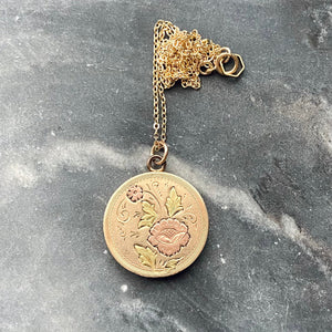 Antique Edwardian Round Gold Filled Floral Flowers Photo Locket Necklace Jewelry Jewellery