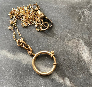 Antique Victorian Gold Filled Spring Ring Charm Holder Necklace Jewelry Jewellery