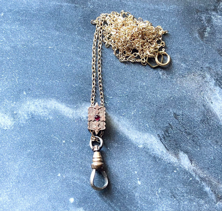 Antique Victorian Garnet Slide Chain Charm Holder Necklace