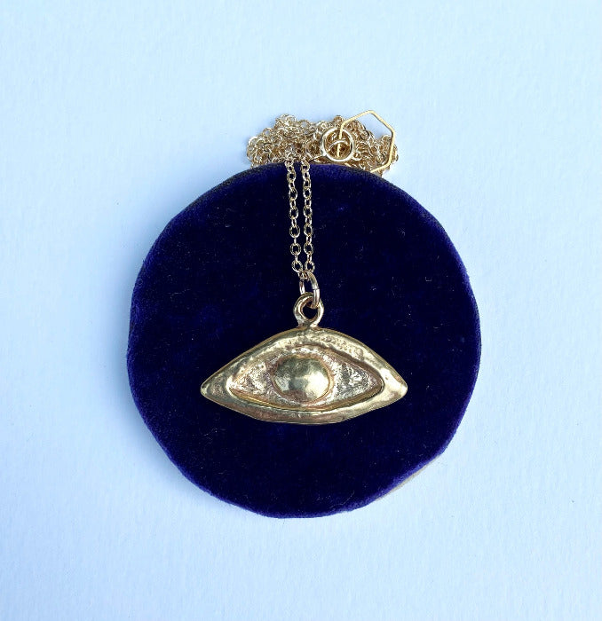 serpentine handmade hand carved lost wax brass cast evil eye charm necklace talisman jewelry