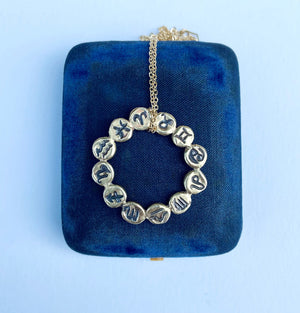 serpentine handmade wax cast zodiac wheel astrology necklace