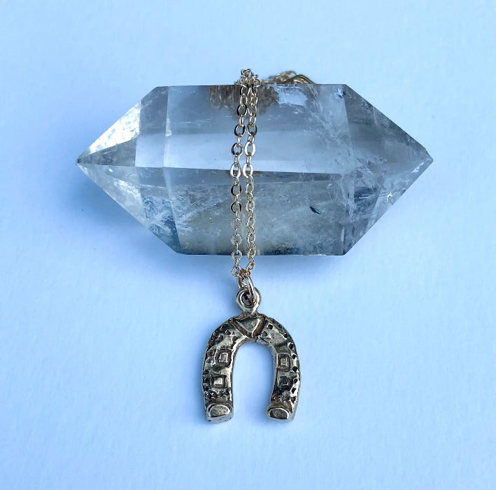 serpentine handmade hand carved lost wax cast brass lucky horseshoe charm necklace good luck talisman jewelry