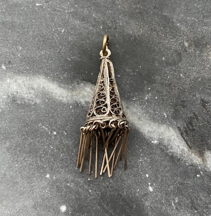 antique victorian silver cone filigree fringe charm