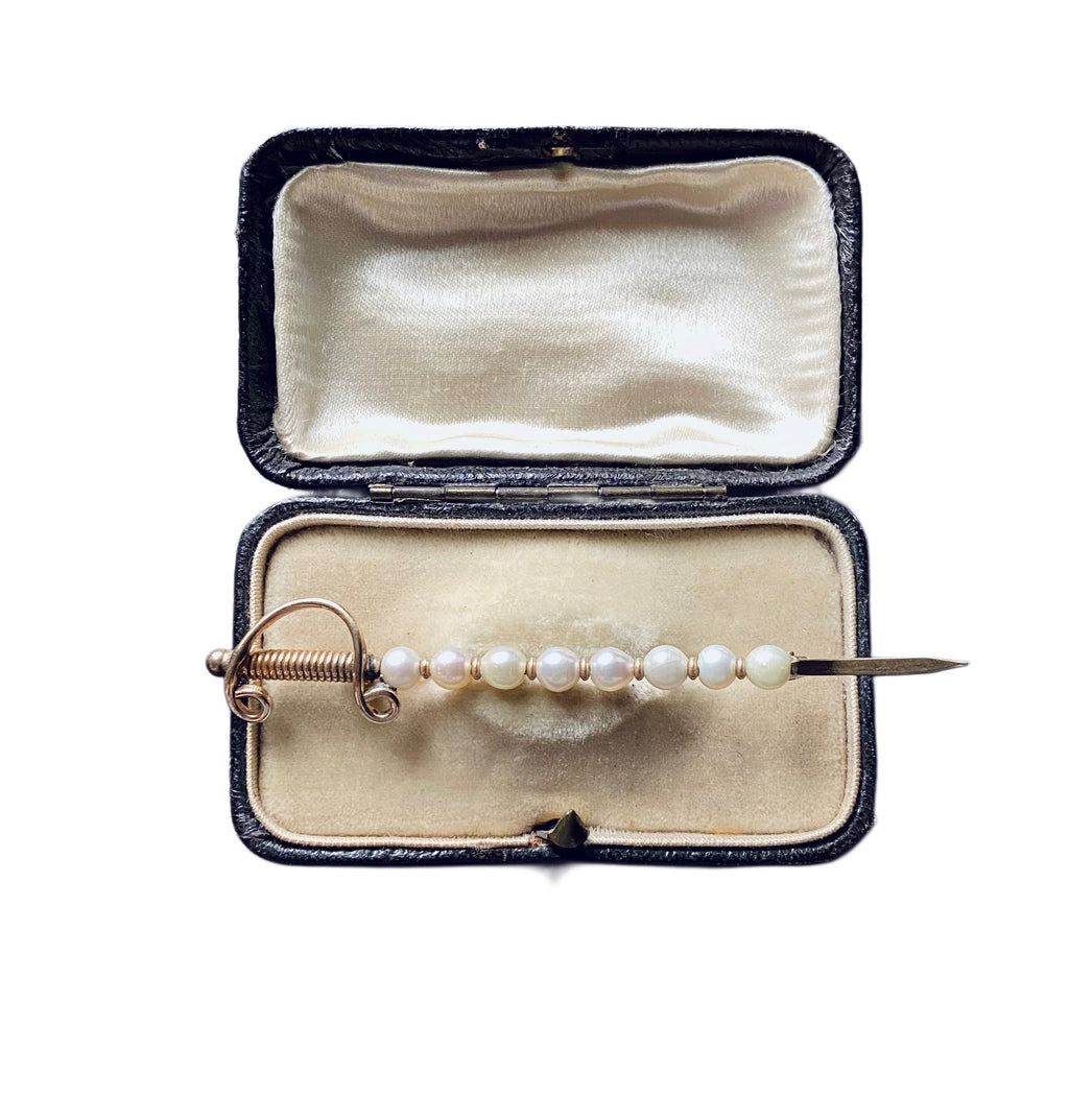 Vintage gold filled pearl sword brooch